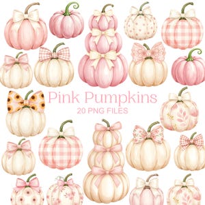 Pink Pumpkin Clipart - Watercolor - High Quality - Pumpkin Png - Commercial Use - Digital Download - Autumn Clipart - Gingham - Polka dot
