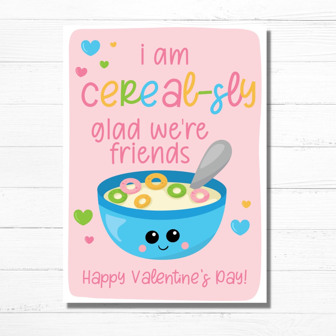 Cereal Valentine Printable Valentine Cards Kids Valentine Instant Download School Valentine