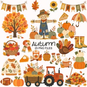Fall Clipart - Autumn Png - Scarecrow - Pumpkins - Cozy - Commercial Use