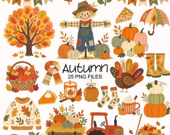 Fall Clipart - Autumn Png - Scarecrow - Pumpkins - Cozy - Commercial Use