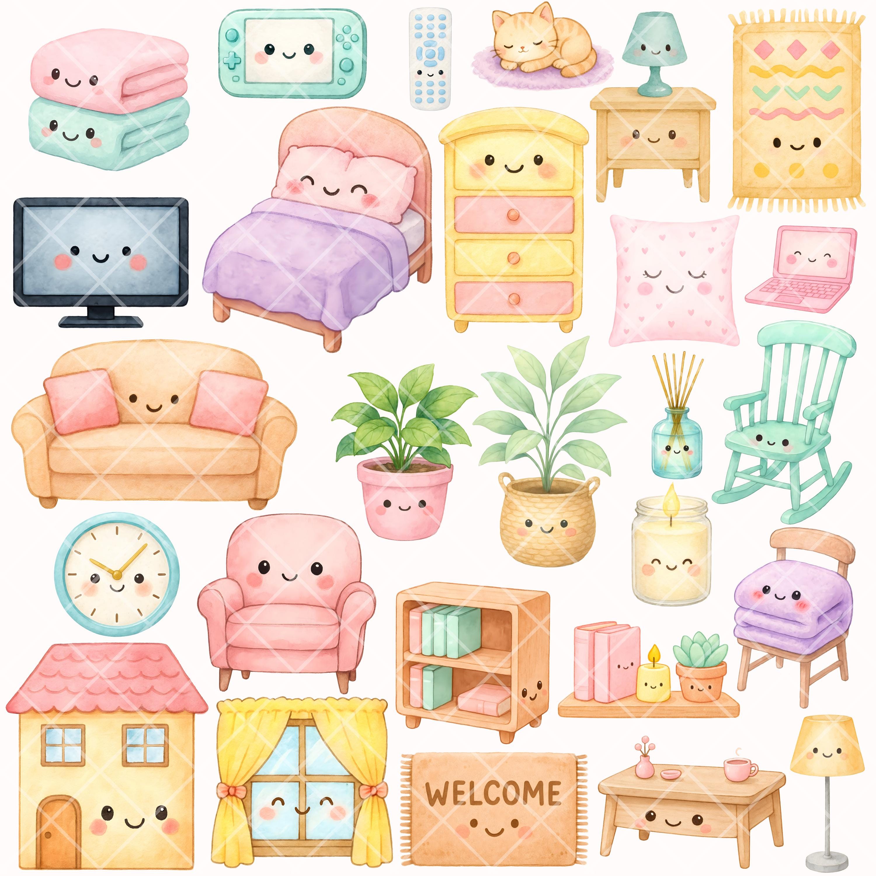Kawaii Home Clipart - Watercolor - Cute Png - Planner Sticker ...