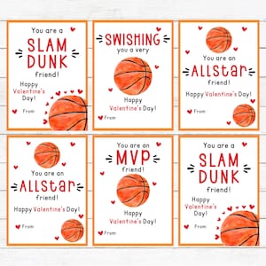 Basketbal Valentijn - afdrukbaar - Valentijnskaarten voor kinderen - direct downloaden - schattig - school - klas Valentijnskaarten - digitale download - 2025