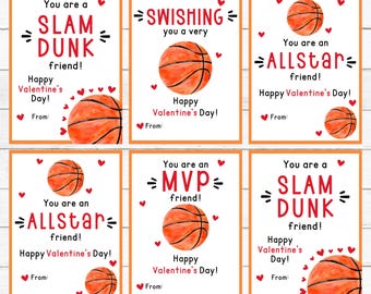 Tarjetas de San Valentín de baloncesto - Imprimibles - Tarjetas de San Valentín para niños - Descarga instantánea - Bonitas - San Valentín para la escuela - Descarga digital - 2025