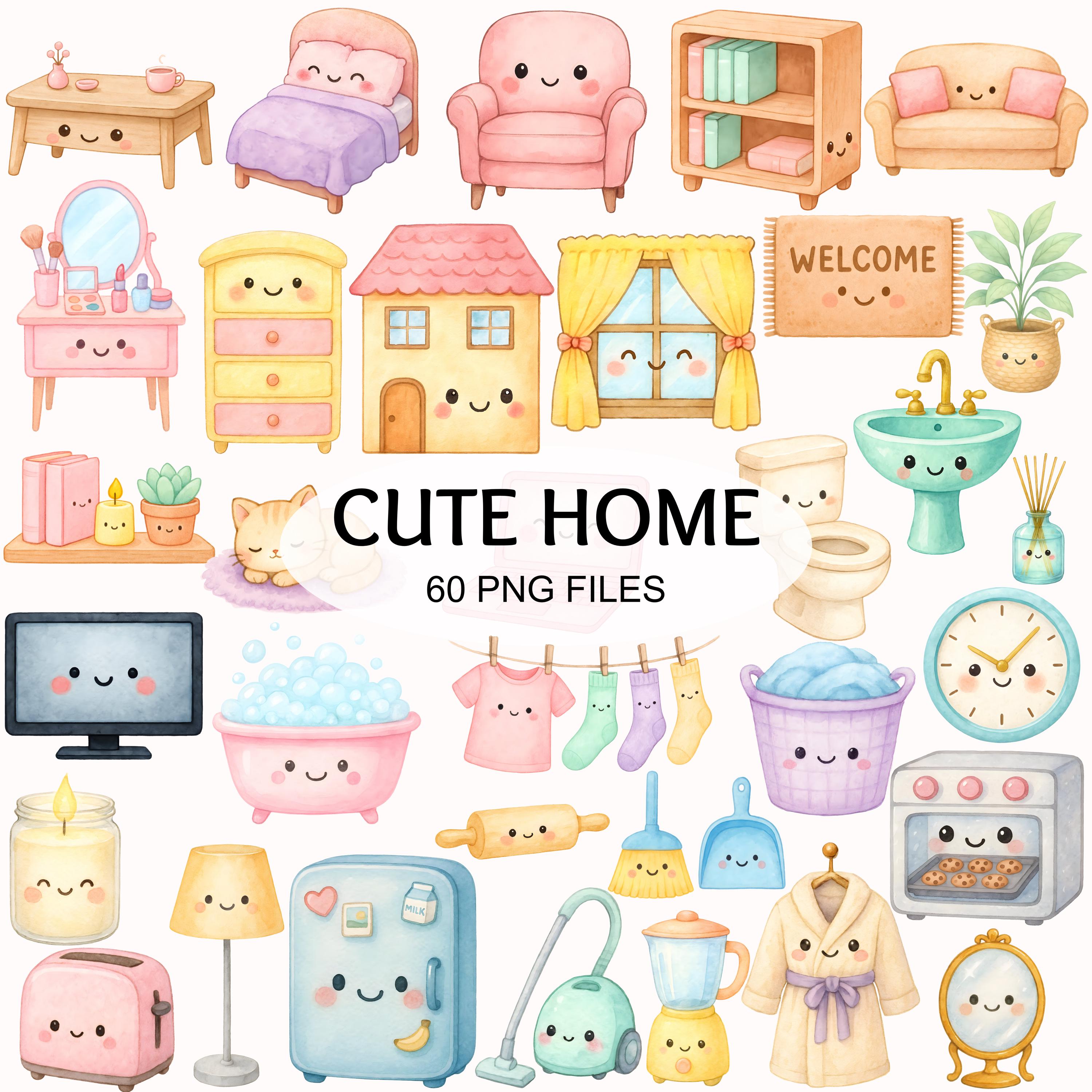 Kawaii Home Clipart - Watercolor - Cute Png - Planner Sticker ...