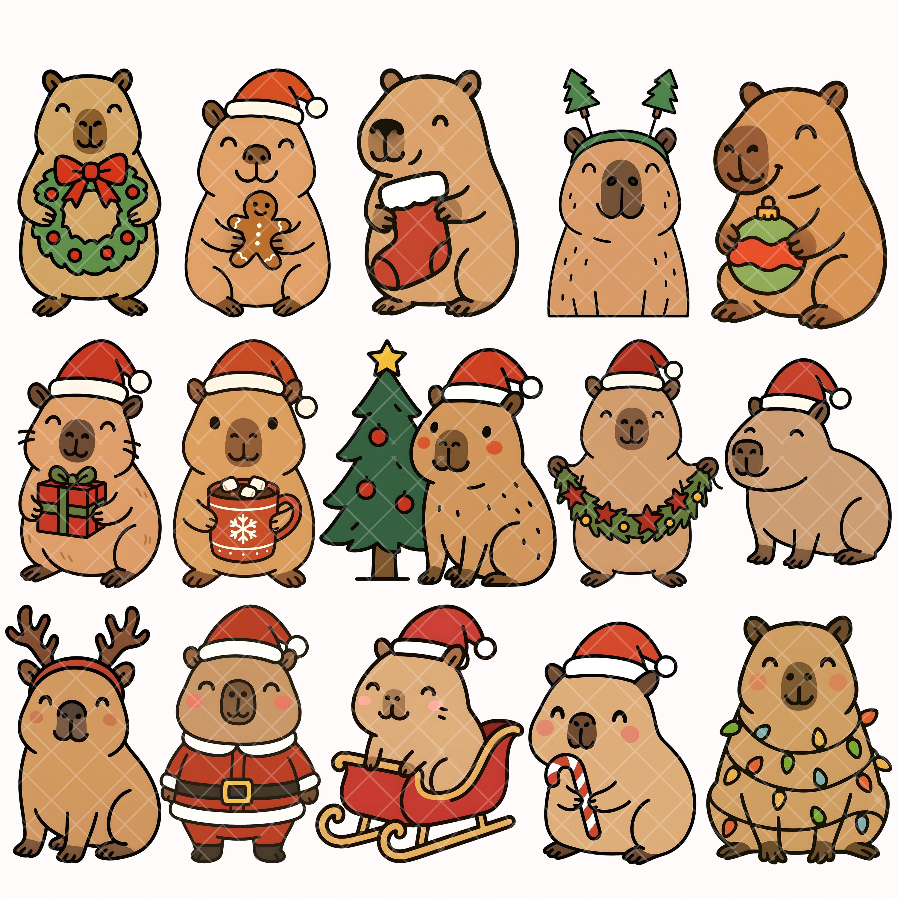 Capybara Christmas Clipart - Cute Capybara Png - Flat Illustration ...