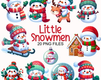 Snowman Clipart - Watercolor - Cute Christmas - Christmas Snowmen - Kid's Christmas Clipart - Commercial Use - Snowman Character