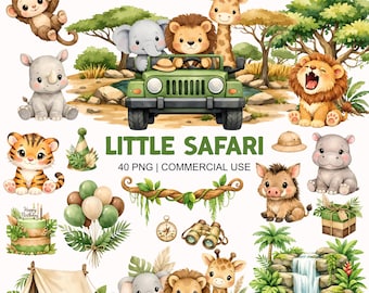 Cute Safari Clipart - Watercolor - Safari Animals Png - Commercial Use - Elephant - Lion - Giraffe