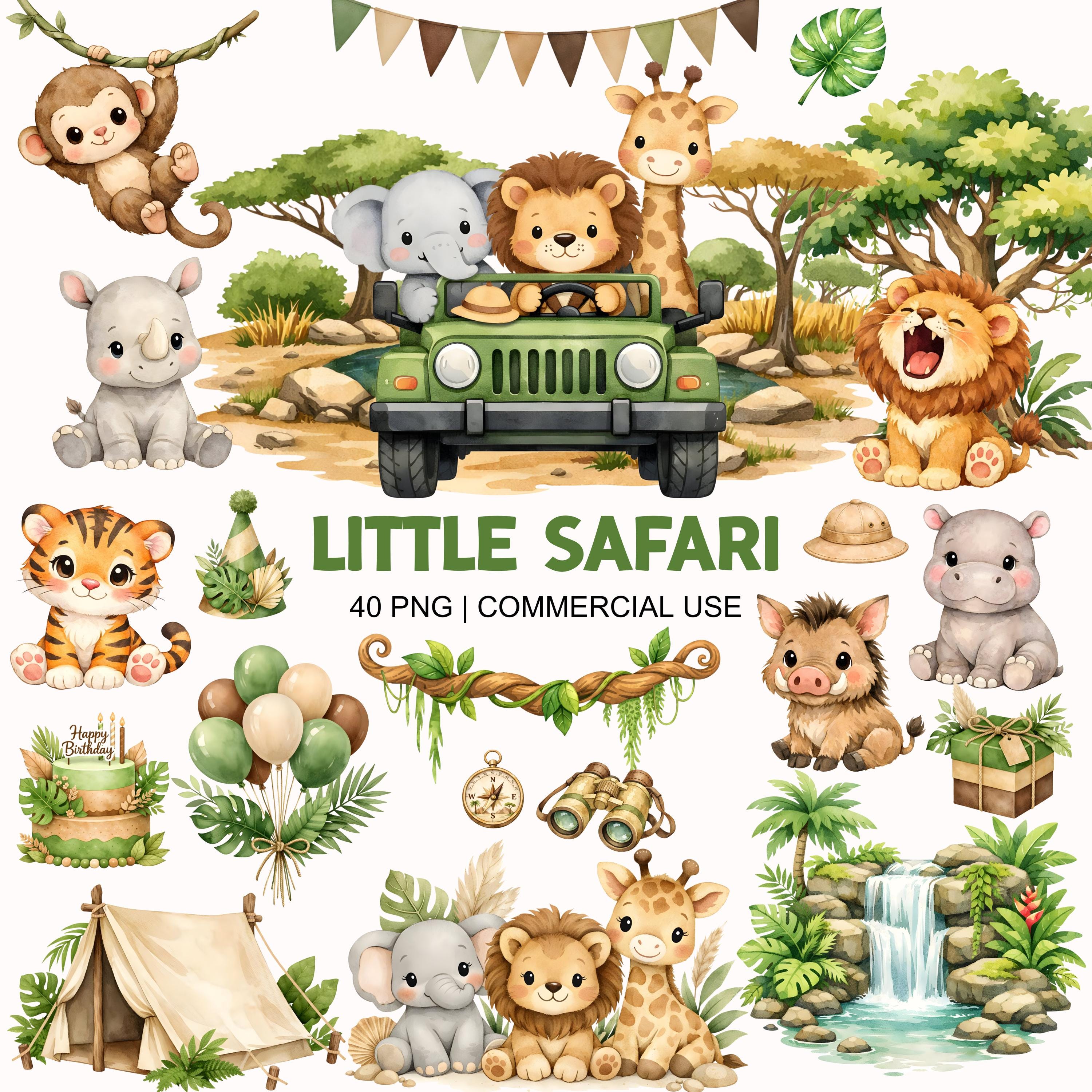 Cute Safari Clipart - Watercolor - Safari Animals Png - Commercial…