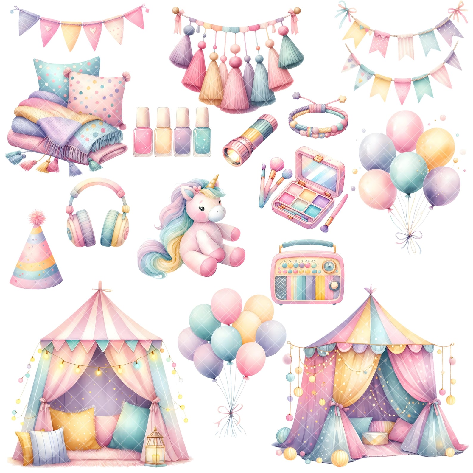 Slumber Party Clipart - Watercolor - Cute Sleepover Png - High Quality ...