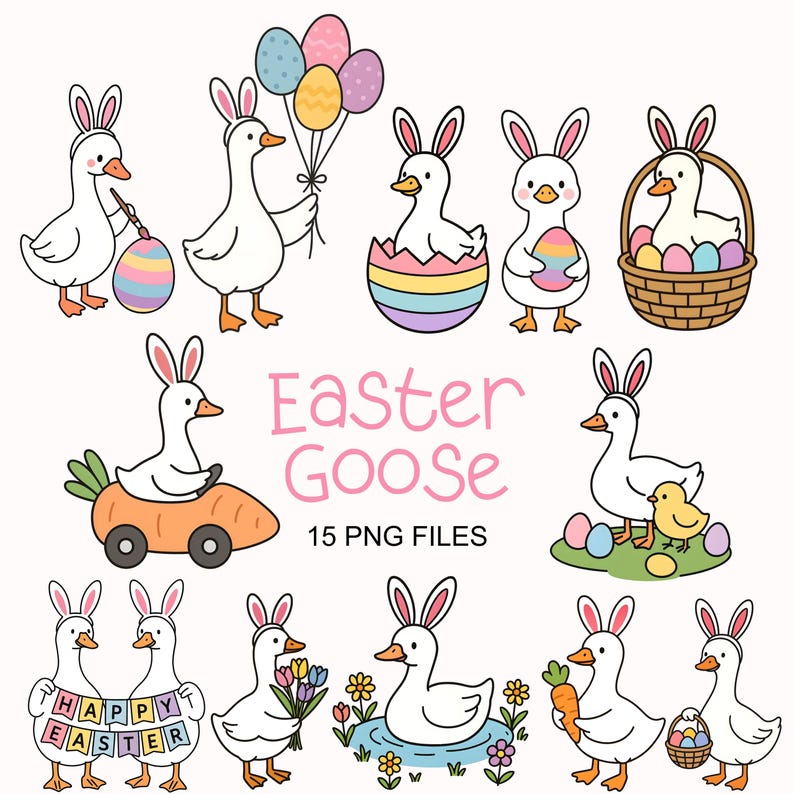 Goose Easter Clipart - Cute Goose Png - Flat Illustration - Kawaii ...