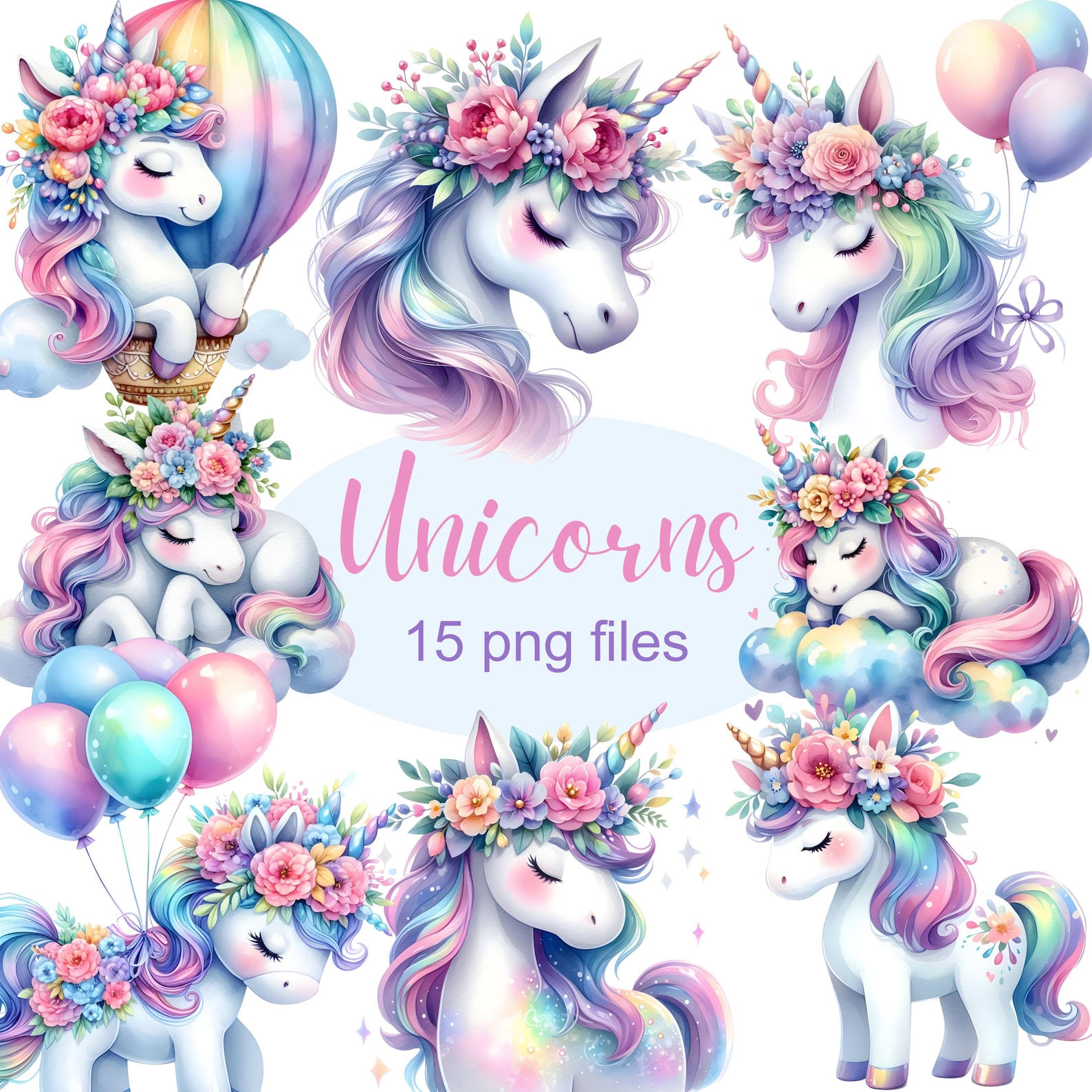 Cute Unicorn Clipart - Watercolor - Unicorn Png - High Quality - Pastel ...