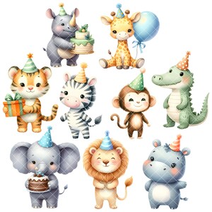 Safari Birthday Clipart - Watercolor - Cute Animals Png - High Quality ...