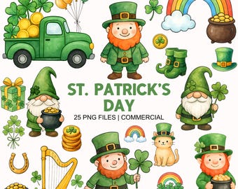 St. Patrick's Day Clipart - Watercolor - Leprechaun Png - Gnome - Lucky - High Quality - Commercial Use