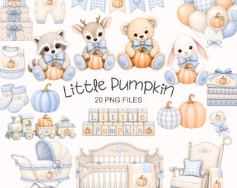 Little Pumpkin Clipart - Watercolor - Nursery Art - Fall Baby Shower - Commercial Use