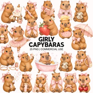 Imágenes prediseñadas de capibaras femeninas - Acuarela - Capibaras lindas - PNG - Alta calidad - Uso comercial