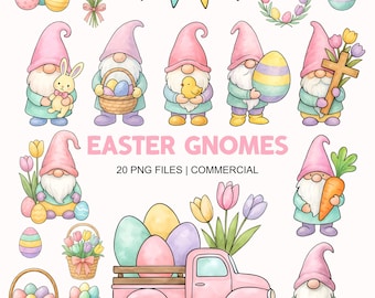 Easter Gnome Clipart - Watercolor - Cute Easter Png - Gnome Sublimination - Pastel - Commercial Use