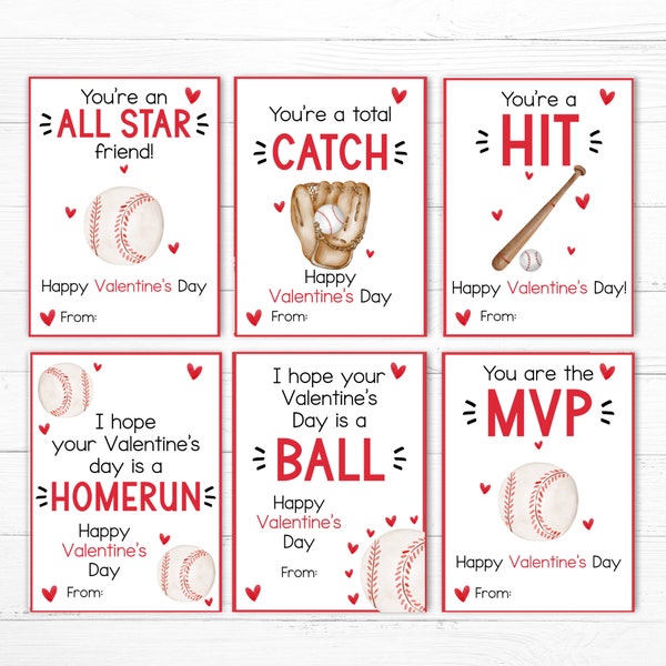 Baseball Saint-Valentin - Imprimable - Cartes de Saint-Valentin pour enfants - Téléchargement instantané - Sports - École - Saint Valentin classe - Téléchargement numérique