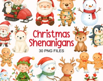 Süße Weihnachten Clipart - Aquarell - Weihnachten Shenanigans - Lustige Weihnachten - Kinder-Weihnachtsclipart - Kommerzielle Nutzung