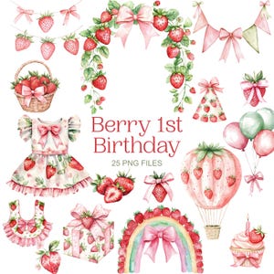 Beere Geburtstag Clipart - Aquarell - Erdbeere Png - Hohe Qualität - Babyparty Clipart - Geburtstag Png - Beere Erste Png - Kommerzielle Nutzung