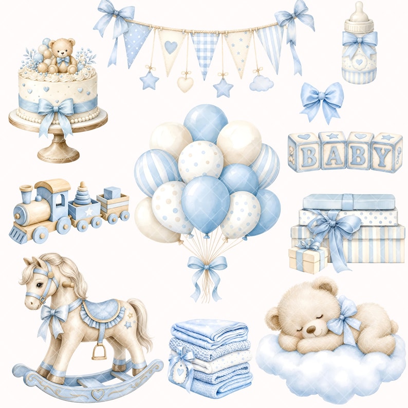 Imágenes prediseñadas de ositos de peluche - Acuarela - Decoración infantil - Imágenes prediseñadas para baby shower - Uso comercial imagen 4