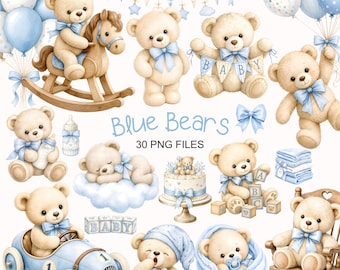 Teddy Bear Clipart - Watercolor - Nursery Art - Baby Shower Clipart - Commercial Use