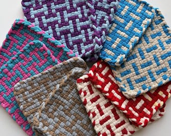 Set of 2 Woven Potholders Two-Tone Patterns