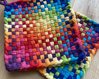 Set of 2 Cotton Woven Potholders - Rainbow