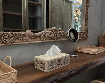 レザーティッシュボックスカバー 4個入り 長方形 複雑な幾何学模様 - 手作り装飾ティッシュホルダー 自宅やオフィスに、お母さんへのプレゼントに