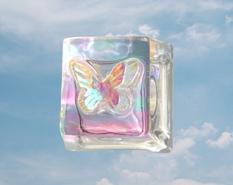 Ready-to-ship transparent iridescent 3D butterfly 1u keycaps in the OEM keyboard profile for Cherry/Gateron switches