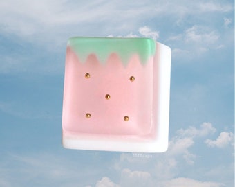 Ready-to-ship strawberries & cream layered jelly resin 1u keycaps in the OEM keyboard profile for Cherry/Gateron switches