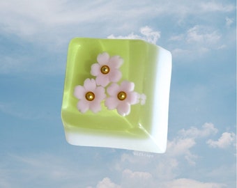 B-GRADE** Ready-to-ship layered matcha jelly & sakura resin 1u keycaps in the OEM profile for Cherry/Gateron switches