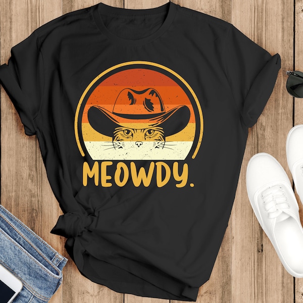 Meowdy Cowboy Cat Vintage T-Shirt, Cowboy Cat Shirt, Cat Shirt, Cat Lovers Shirt, Black Cat Shirt,texas cat meowdy meme,Cat Vintage Shirt