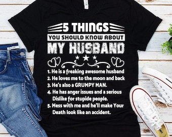 私の夫について知っておくべき5つのこと Tシャツ、面白い妻シャツ、妻への面白いギフト、妻Tシャツ、最高の妻シャツ、妻へのギフト