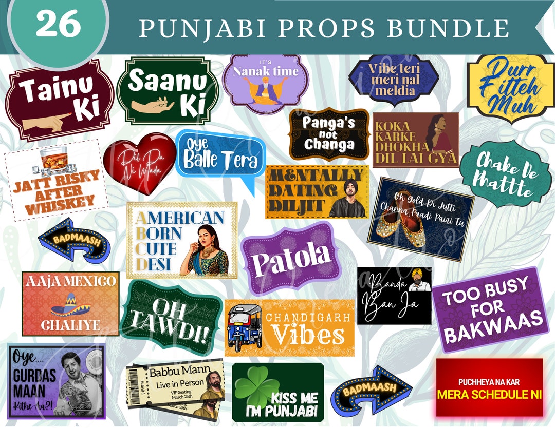 Punjabi Photobooth Props Indian/desi Wedding Props Mehndi Sangeet Jaggo
