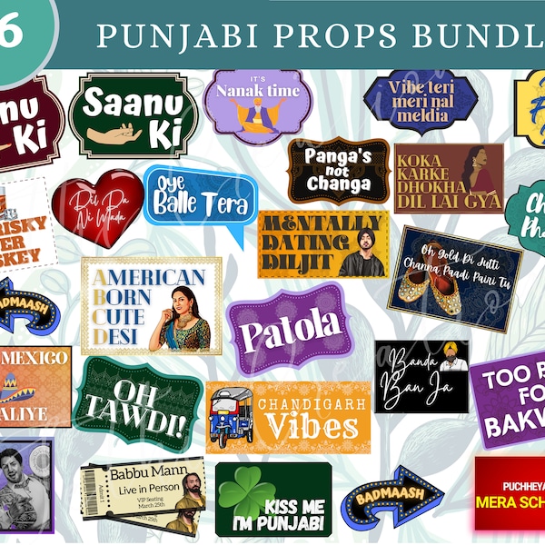 Punjabi Photobooth Props | Indian/Desi Wedding Props | Mehndi Sangeet Jaggo Props _Set 26