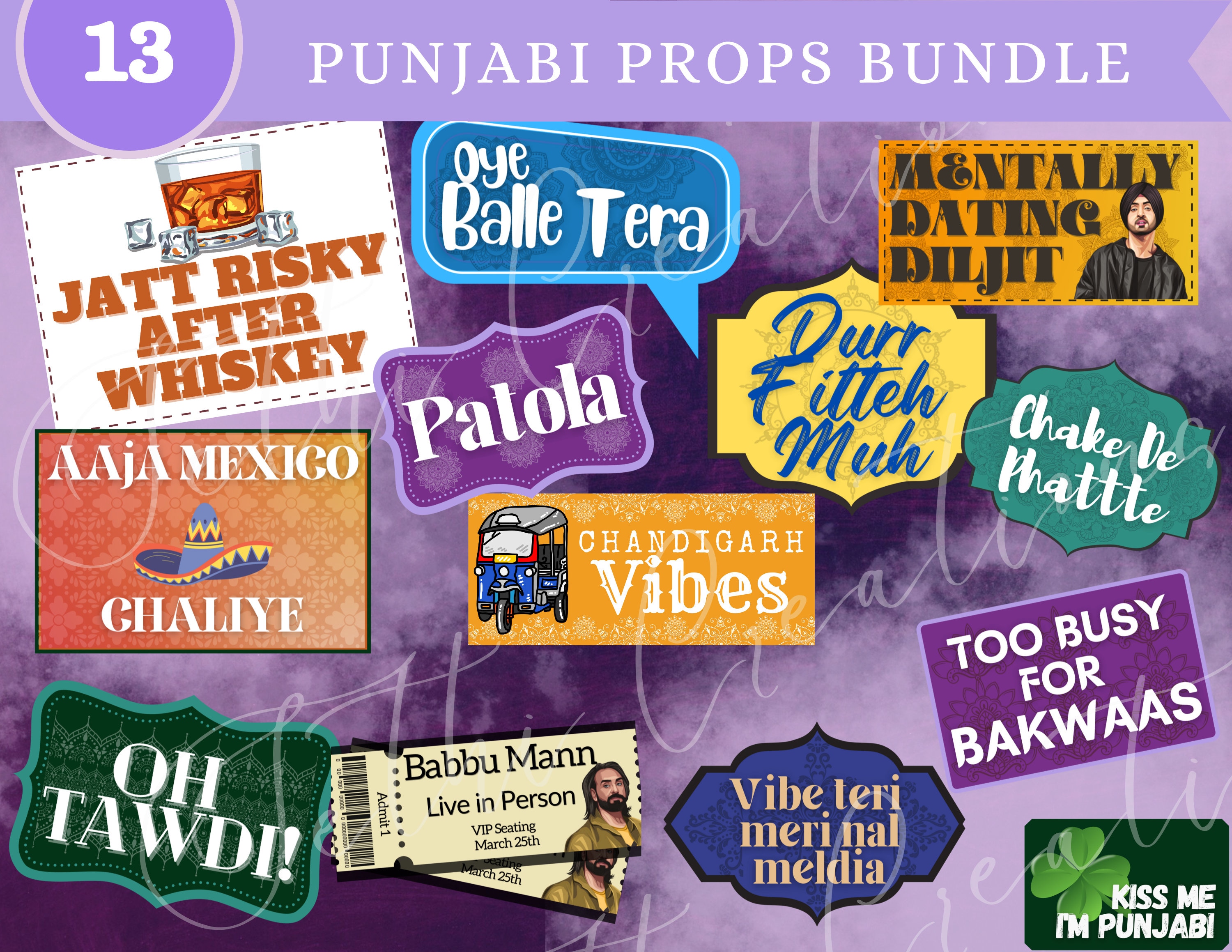 Punjabi Wedding Photo Booth Props | Indian Sangeet, Mehndi (digital  Download) - Etsy, image size:3000x2318