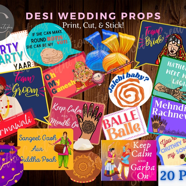 Indian/Desi Wedding Props | Punjabi/Bollywood Photobooth Props | Mehndi Sangeet Jaggo Props _Set 3