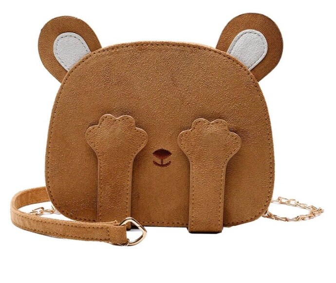 Women Girls Teddy Bear Cross Body Bag 3D Cute Fuzz Plush Animal Shoulder Bag  