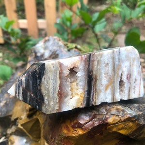 Striking Bands Druzy Cave Grounding Sphalerite Quartz Stone Druzy Sugar, Crystal Castle Tower