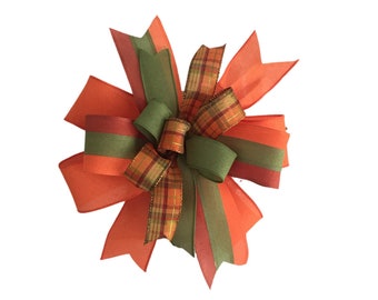 Handmade Fall Bow for Wreath, Fall Home Decor, Thanksgiving Bow, Lantern Bow, Thanksgiving Decorations, Gift Trim, Plaid Bow, Autumn Decor