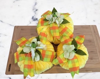 Handmade Yellow Minky Pumpkin Decor: Fall Table Centerpiece