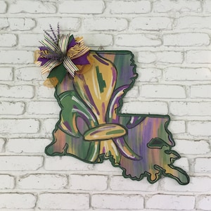 Louisiana Door Decor, Mardi Gras Door Hanger, Fleur de Lis Door Hanger for Front Door, Mardi Gras Decoration, Mardi Gras Home Decor, Wreath