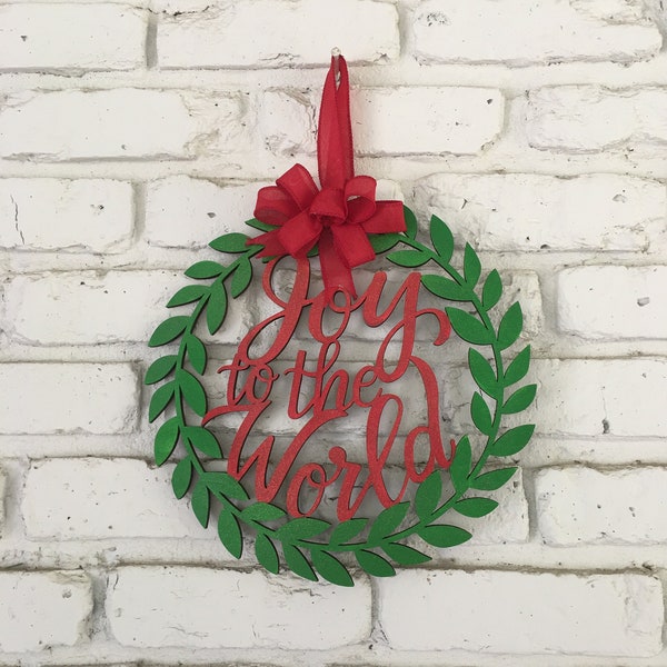 Joy to the World Hand Painted Wood Wreath for Front Door or Window Christmas Decoration, Secret Santa or Teacher Gift, Religious Theme