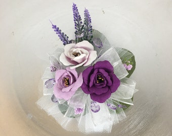 Mini Rose and Lavender Corsage, Pin On Corsage, Wedding or Prom Corsage, Mother's Day Corsage, All Occasion Corsage, Purple Rose Corsage