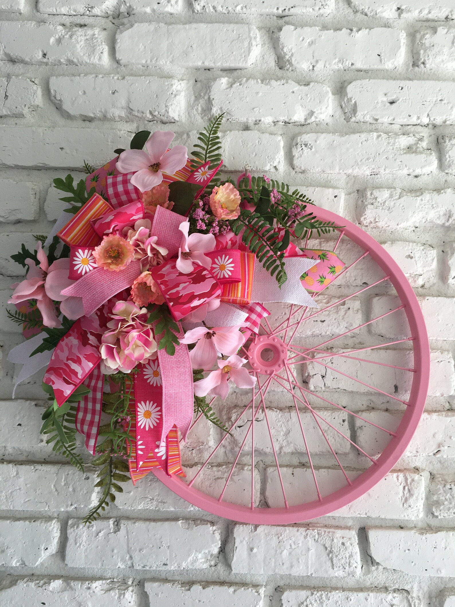 Pink Bicycle Rim Wreath Perfect for Spring Summer Everyday Etsy