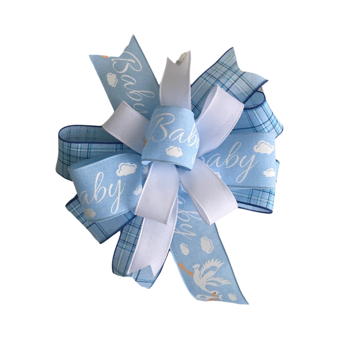 Handmade Bow for Wreath, Blue Baby Boy Bow, Baby Shower Decoration