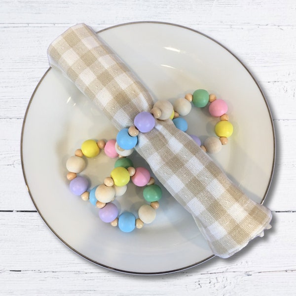 Pastel Wood Bead Napkin Rings, Easter Napkin Rings, Spring Tablescape Decor, Set of 4, Hostess Gift, Housewarming Gift, Spring Home Decor