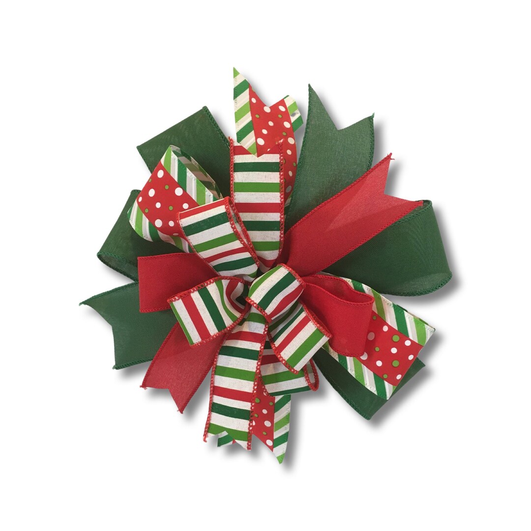 Christmas Bow for Wreath, Polka Dot and Stripe Xmas Bow, Handmade