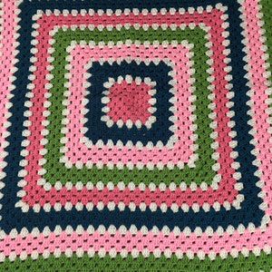 Hand Crocheted Five Color Blanket, Hand Crocheted Throw, Pink, Navy ...