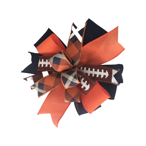 Handmade Navy Blue and Orange Football Bow, Team Colors Decoration, Tailgate Decorations, Bow for Wreath, Swag or Lantern, Football Decor